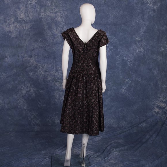 Vintage Black & Pink Taffeta Tea Dress w/ Pink Lace Bodice - Picture 3 of 4